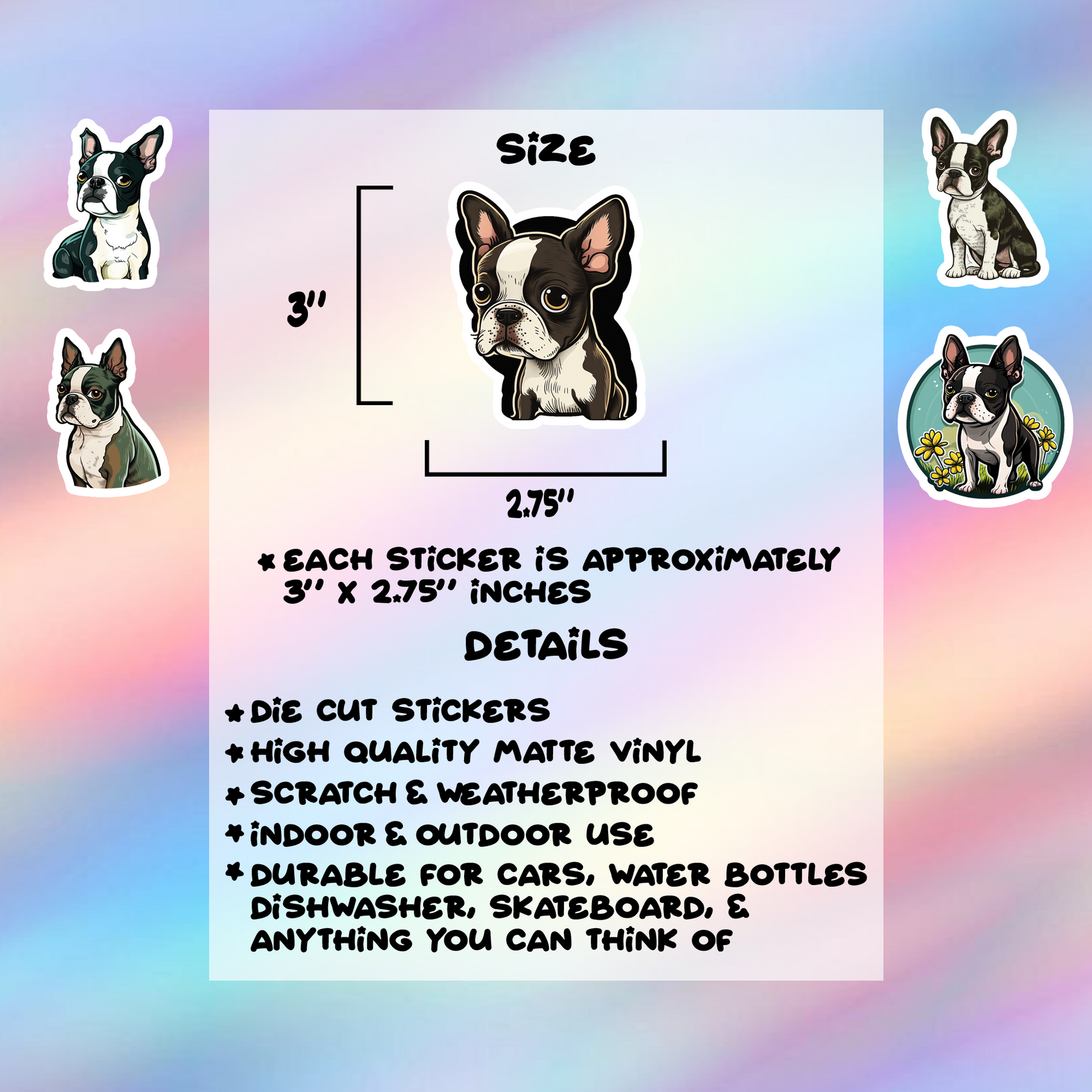 Boston Terrier Stickers Pack of 5