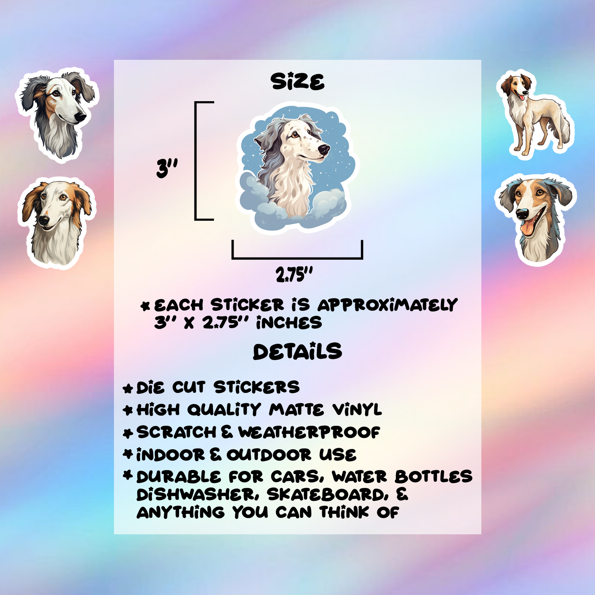 Borzoi Stickers Pack of 5