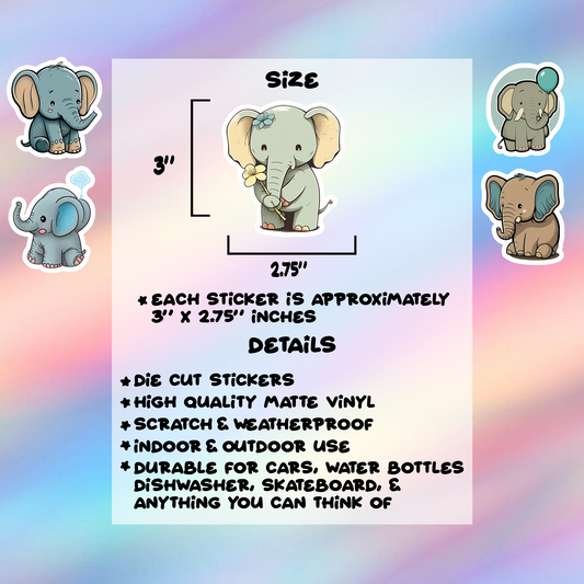Elephant Stickers Pack of 5