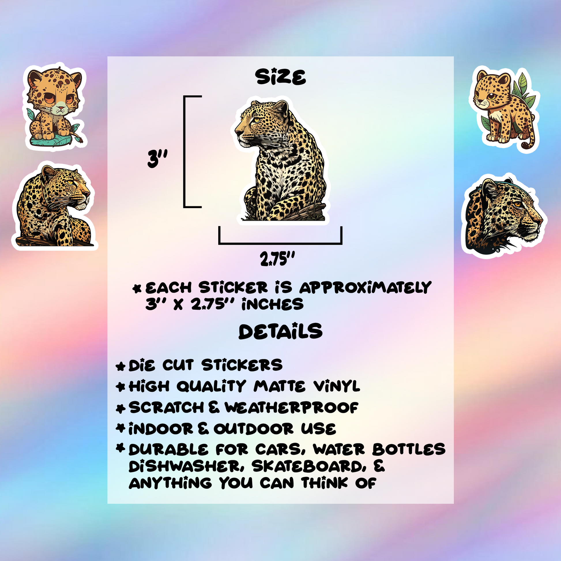 Leopard Stickers Pack of 5