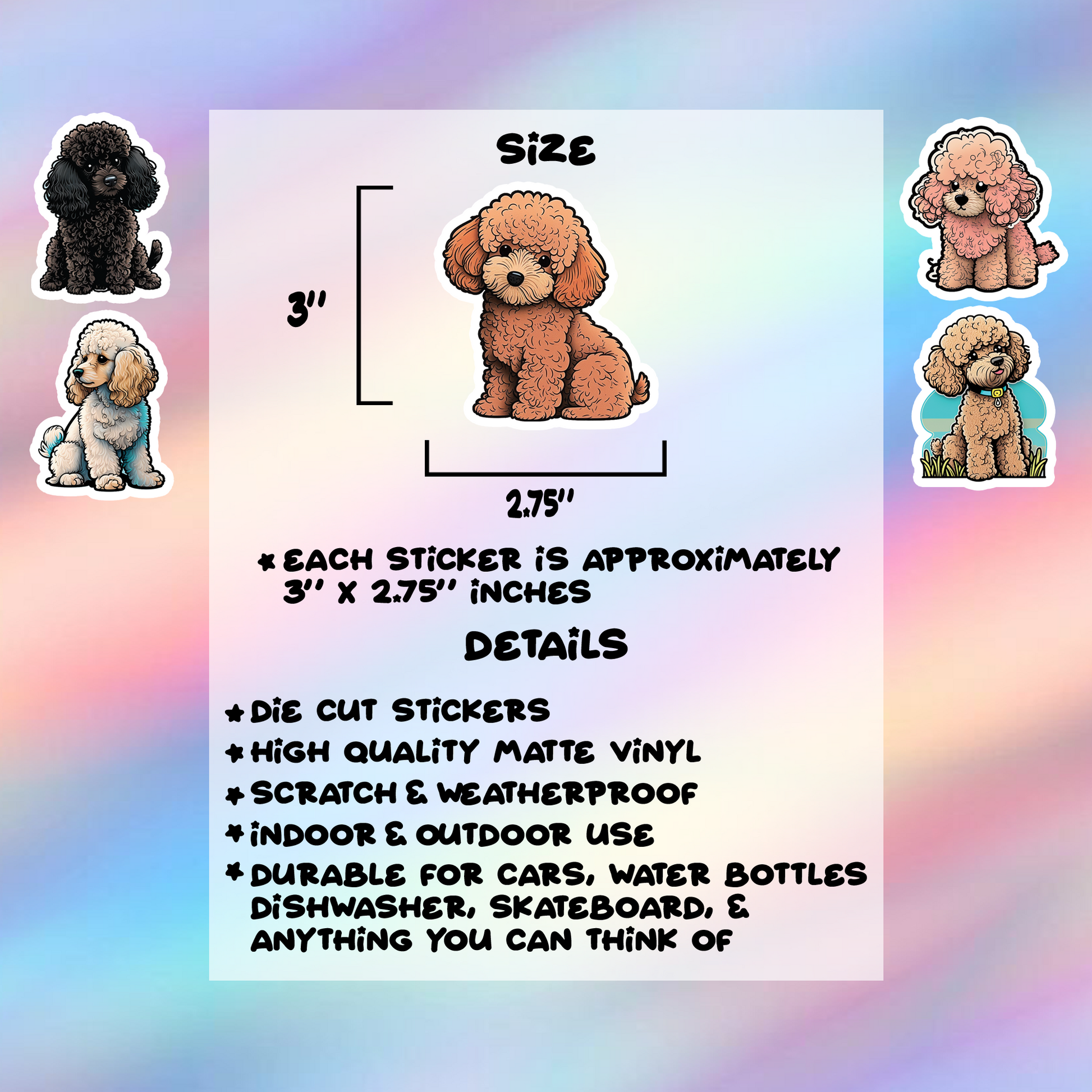 Poodle Stickers Pack of 5