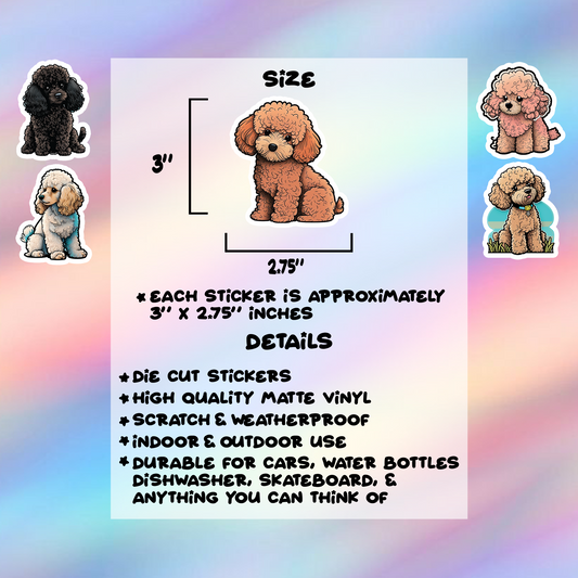 Poodle Stickers Pack of 5