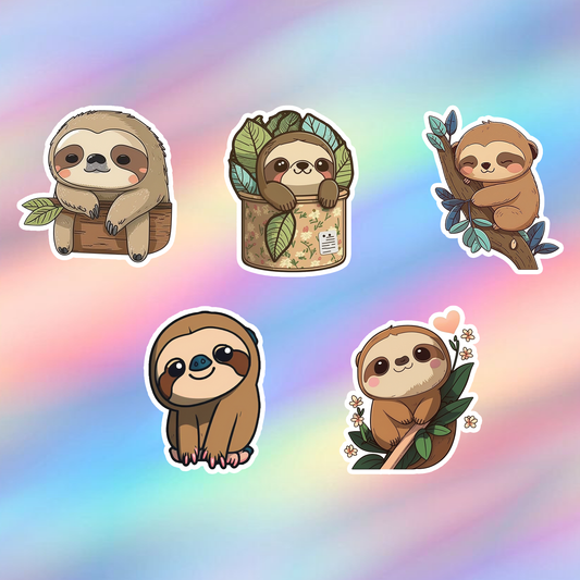 Sloth Kawaii Stickers Pack of 5