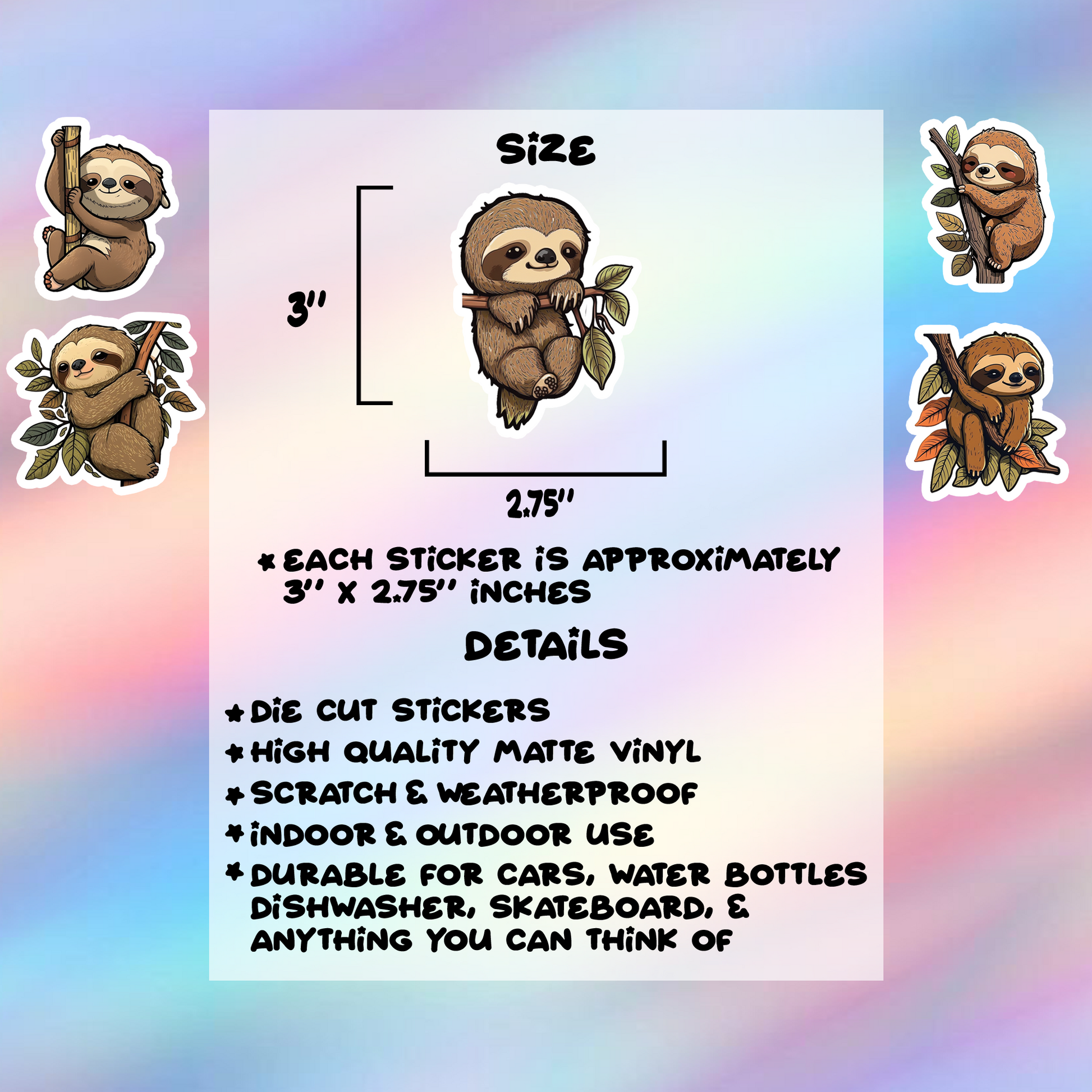 Sloth Stickers Pack of 5