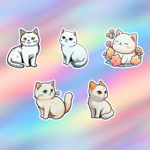 White Cat Stickers Pack of 5