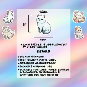 White Cat Stickers Pack of 5